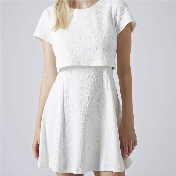 Hem & Thread White Jacquard Textured Fit & Flare Dress side Cutouts Small - Picture 14 of 14